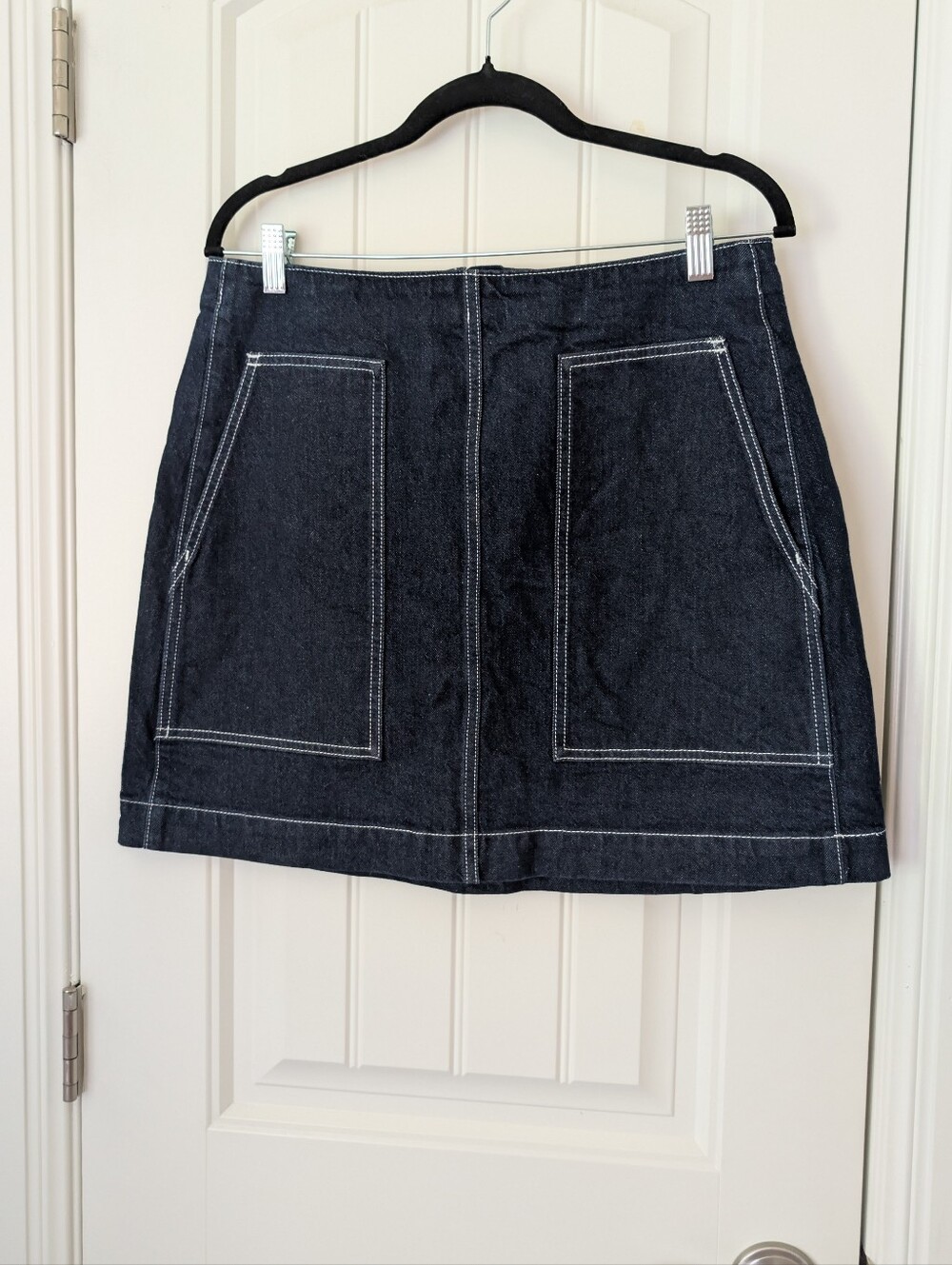 NWOT Indigo Denim A-Line Skirt with Contrast Stitching